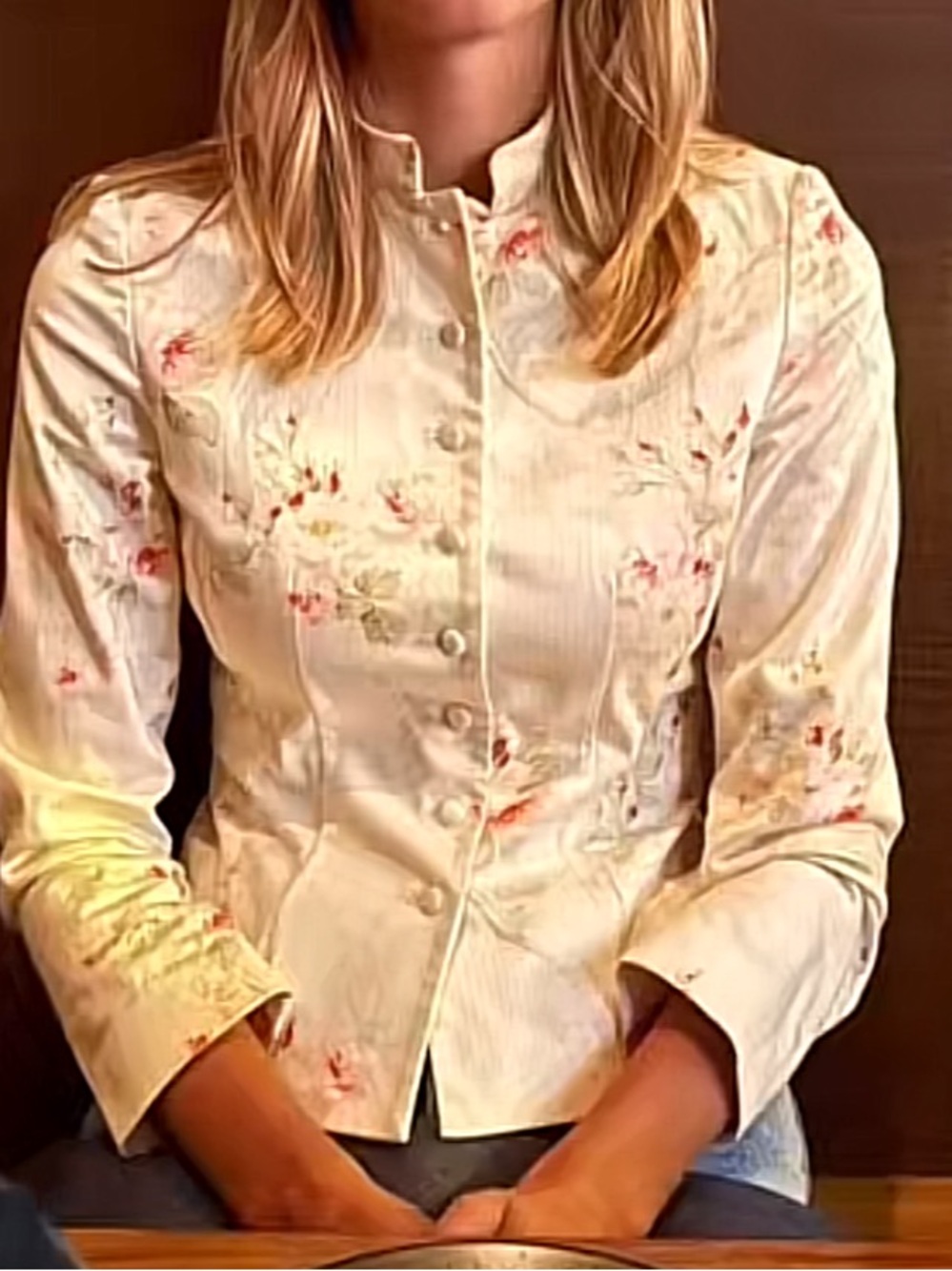 Ralph Lauren Cream Blouse with Pink & Green Floral Accents